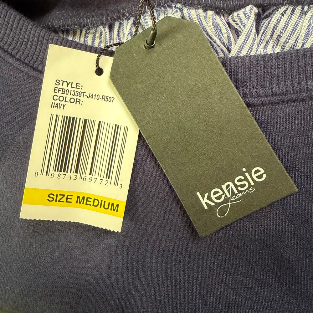 NEW Kensie Jeans Layer Look Ruffle Back Sweatshirt sz Medium Navy Pinstripe - Picture 7 of 8